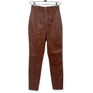 Lovers + Friends Faux Leather Pants Womens Sz XS Brown High Waist Skinny‎ Orange
